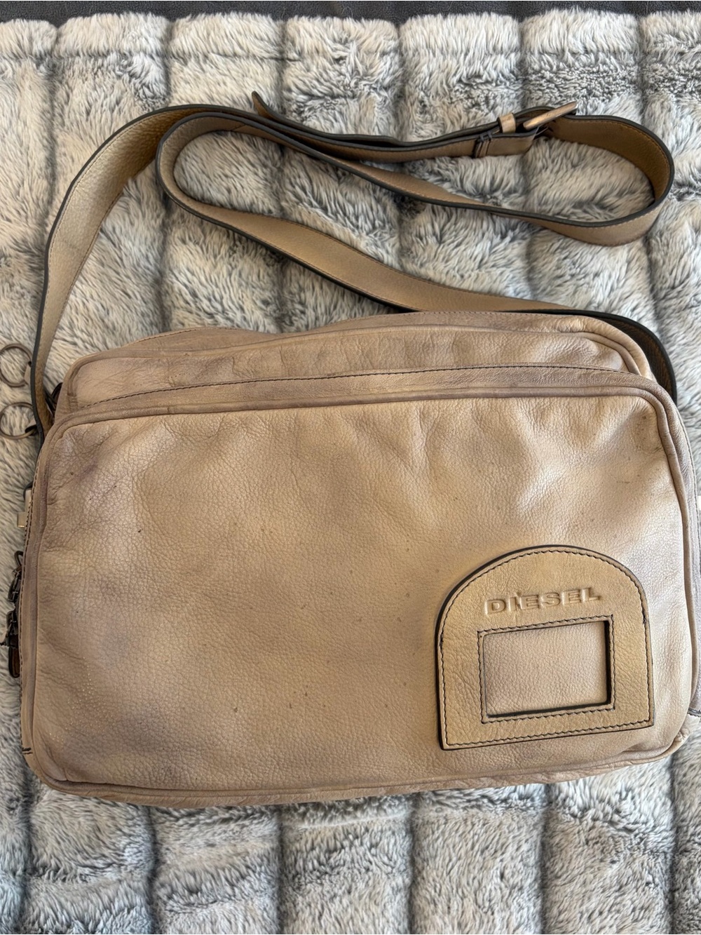 Vintage Diesel Men’s Beige Leather Crossbody Bag